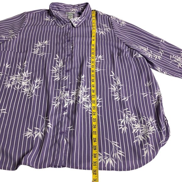 Catherines Top Womens Petite 2X Purple Floral Striped Semi Sheer Beach Button Up - Picture 11 of 15